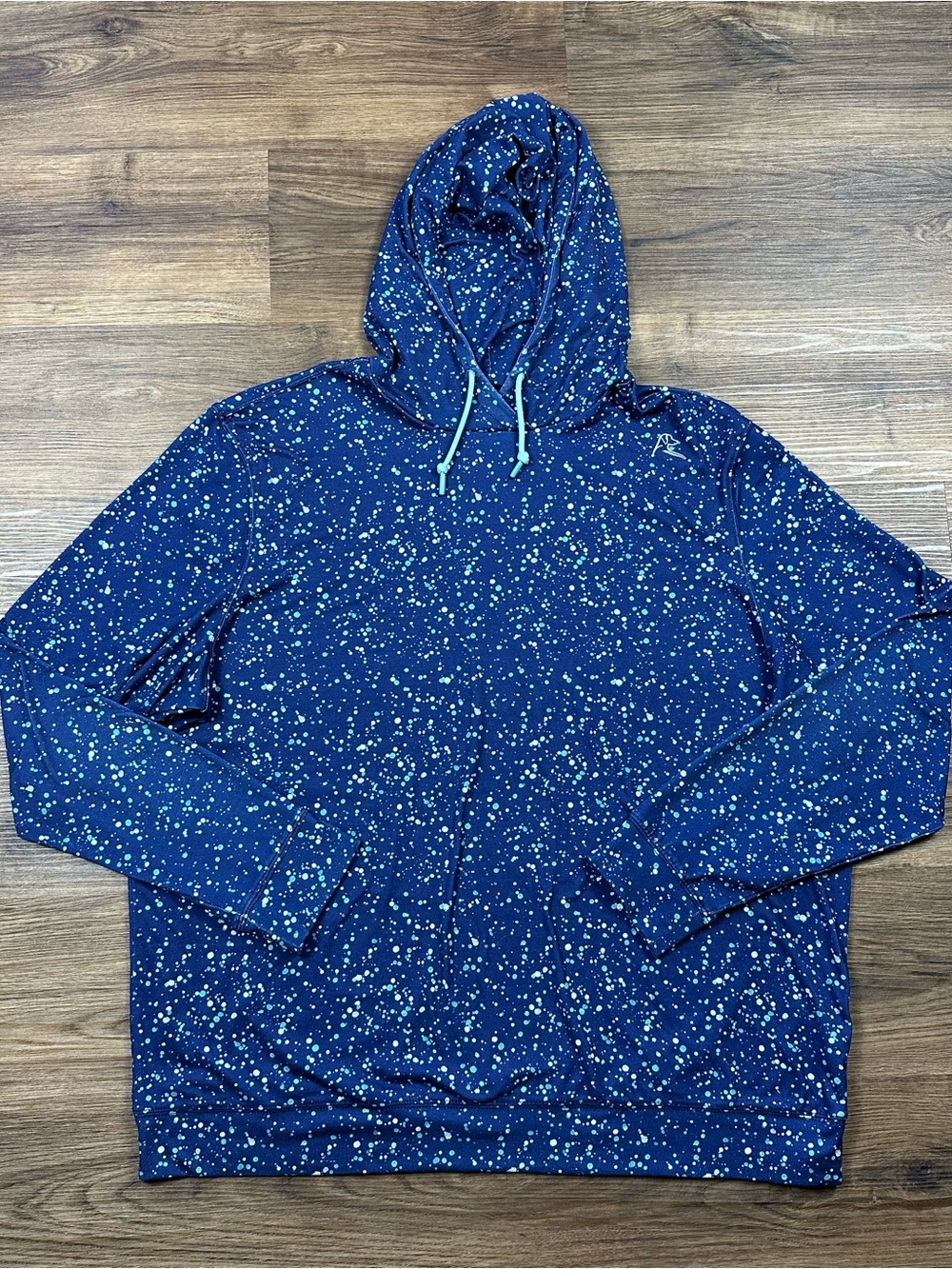 Rhoback Hoodie Mens XL Navy Blue Bootleg Paint Splatter Pullover Golf Stretch